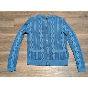 Brooks Brothers Cable Knit Cardigan Sweater Blue Women's Small S Front Pockets